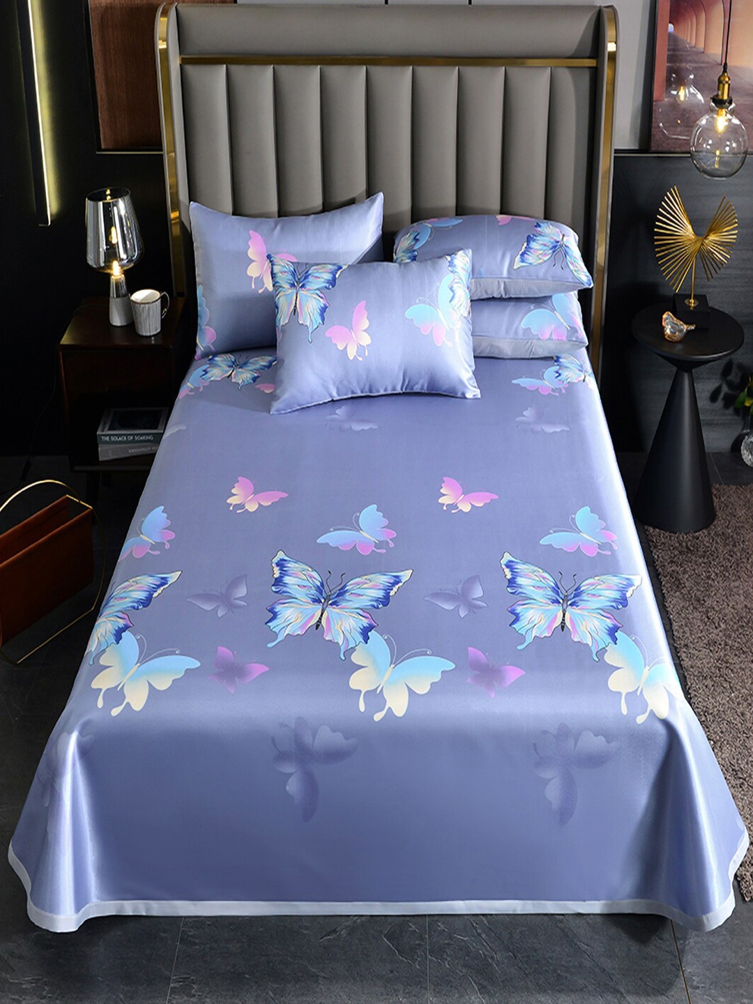 

JC HOME Purple & Pink Conversational 150 TC Single Bedsheet With 1 Pillow Covers