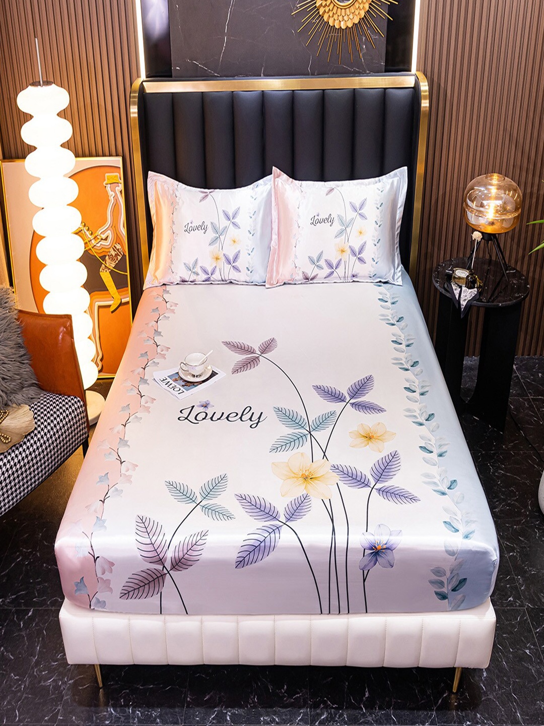 

JC Collection Pink & Purple Floral 160 TC King Bedsheet With 2 Pillow Covers