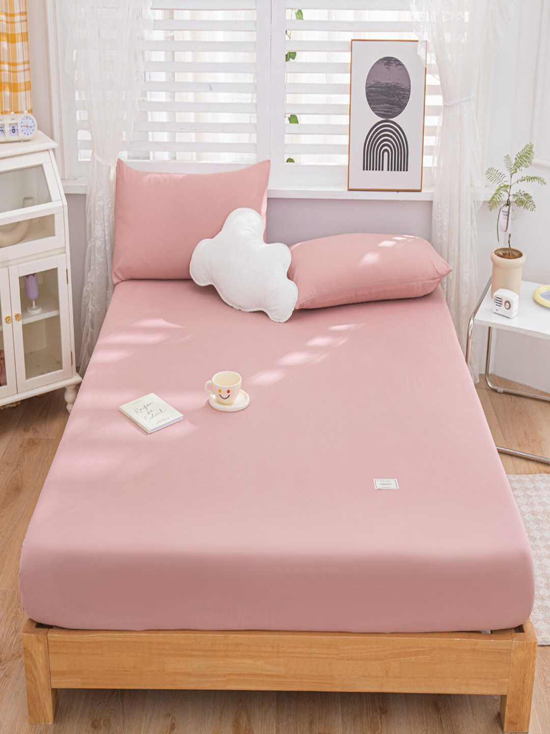 

JC Collection Pink 150 TC King Bedsheet with 2 Pillow Covers