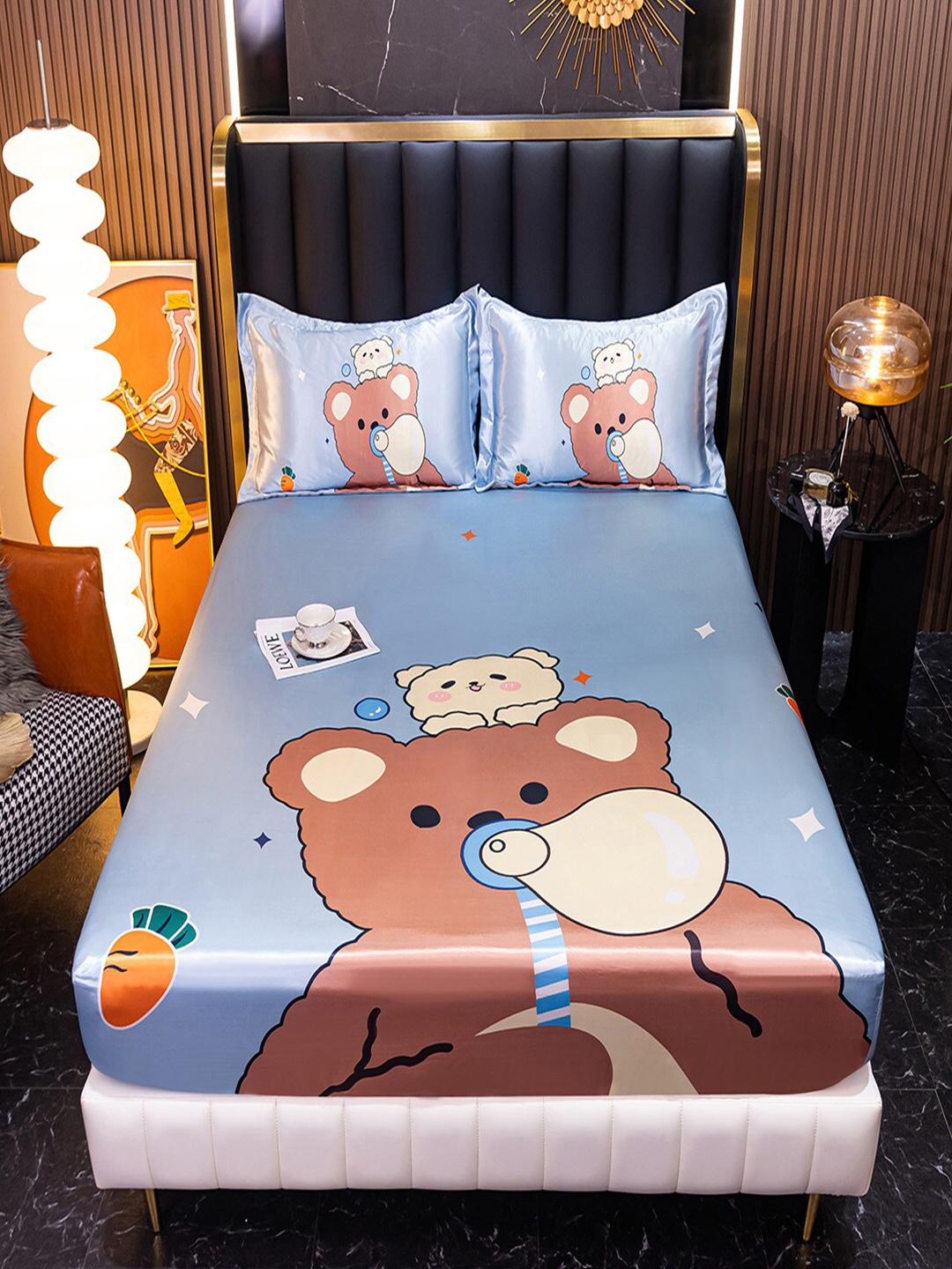 

JC Collection Blue & Brown Cartoon Characters 160 TC King Bedsheet With 2 Pillow Covers