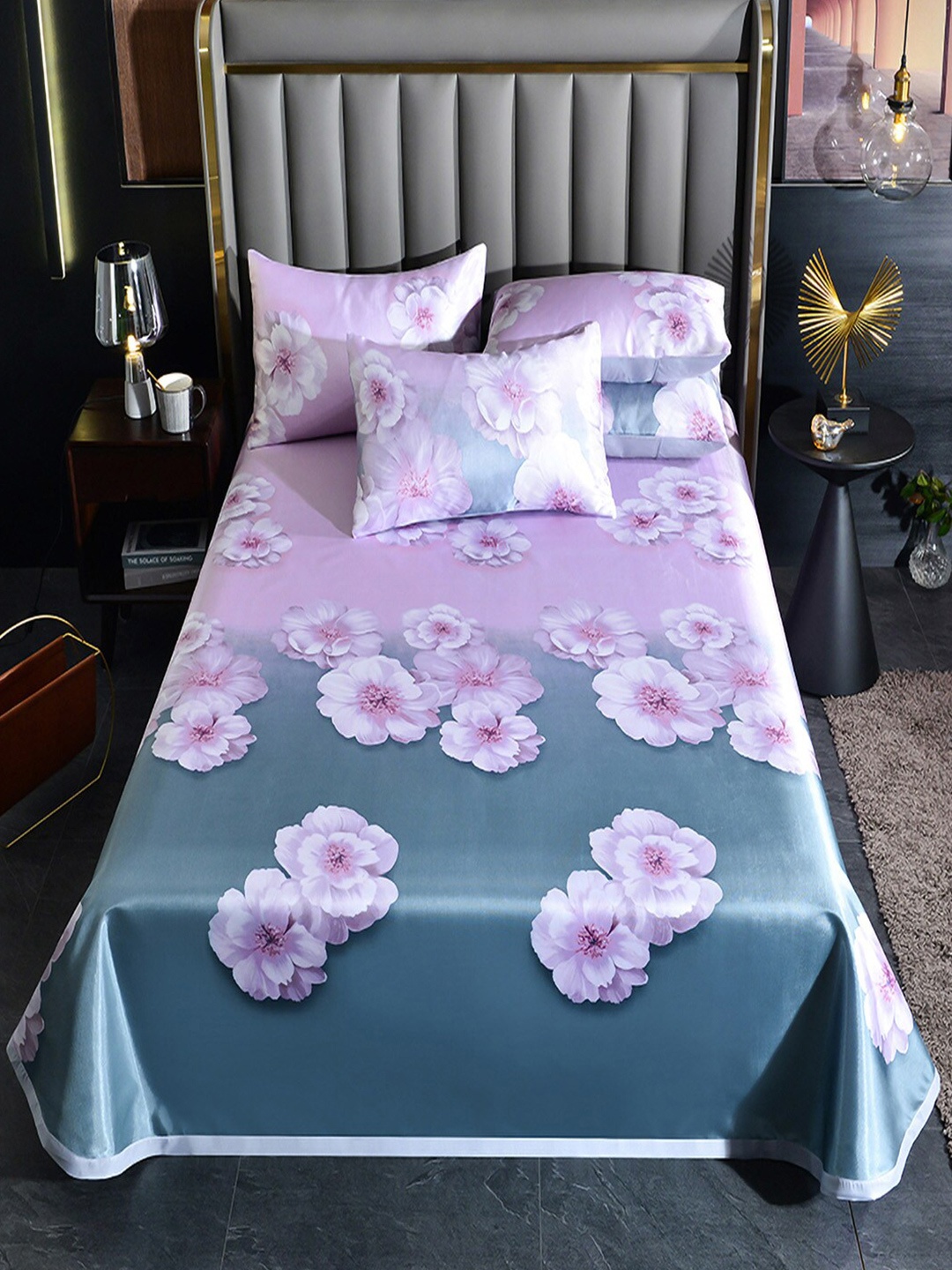

JC HOME Pink & Green Floral 150 TC King Bedsheet With 2 Pillow Covers