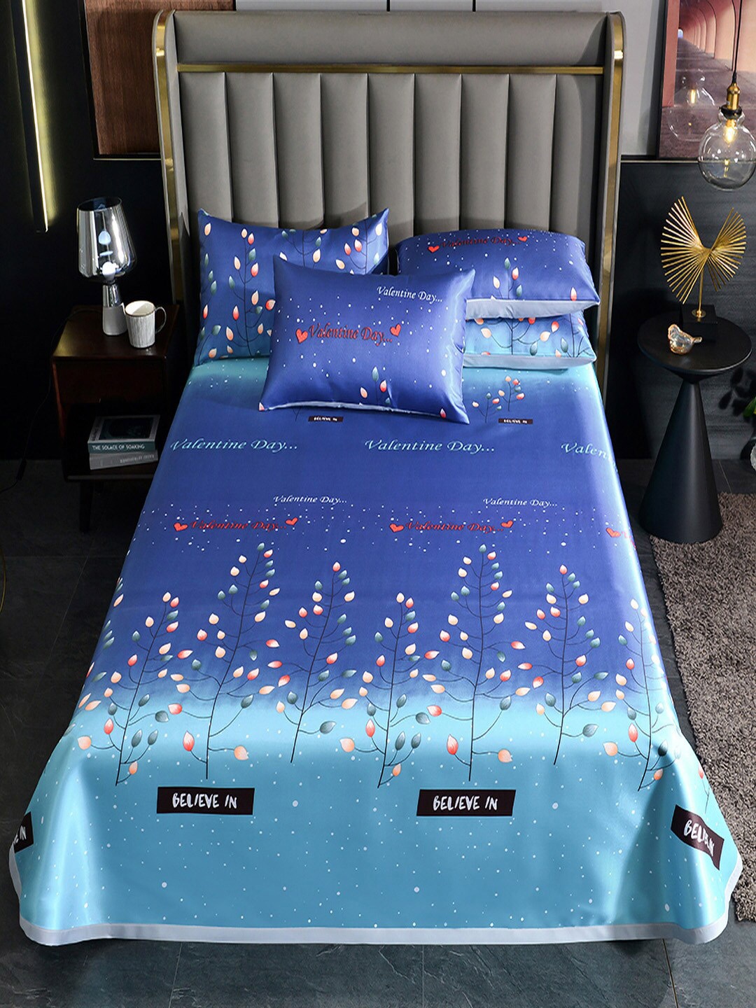 

JC Collection Blue & Red Floral 150 TC Single Bedsheet With 1 Pillow Covers