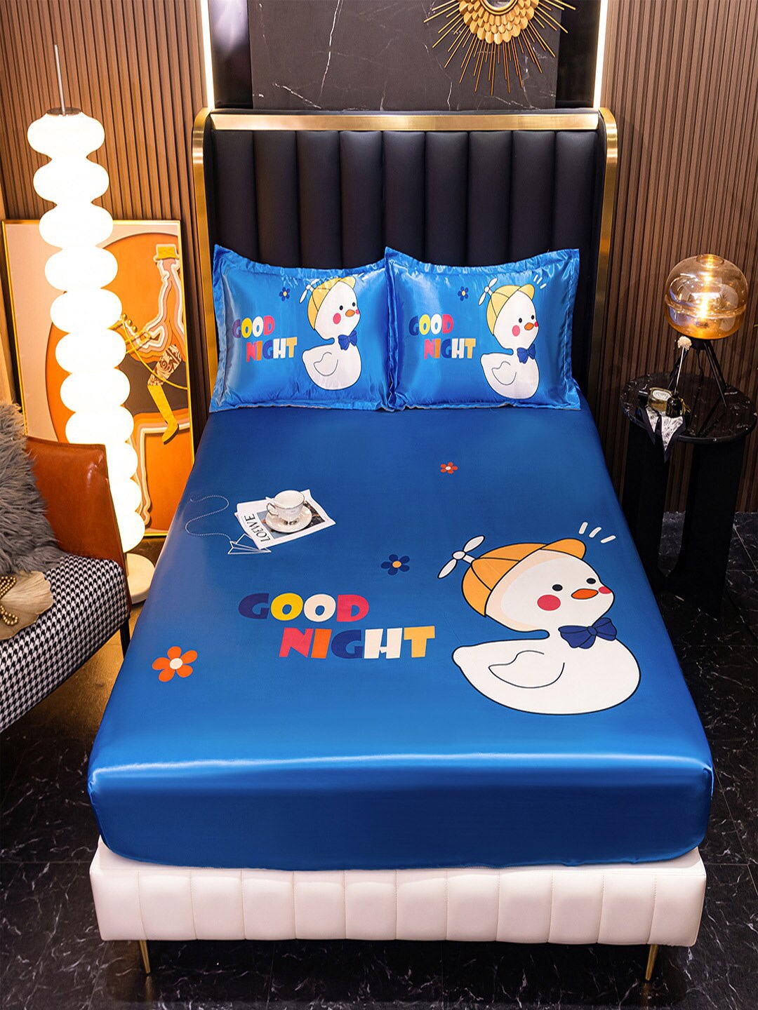 

JC Collection Blue & White Cartoon Characters 160 TC Queen Bedsheet With 2 Pillow Covers