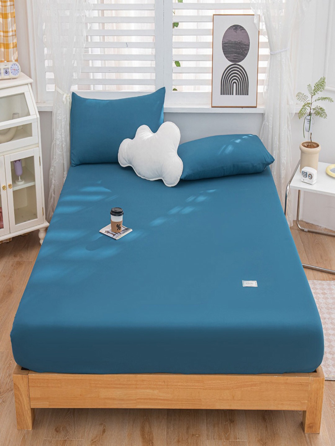 

JC Collection Blue 150 TC Fitted King Bedsheet & 2 Pillow Covers