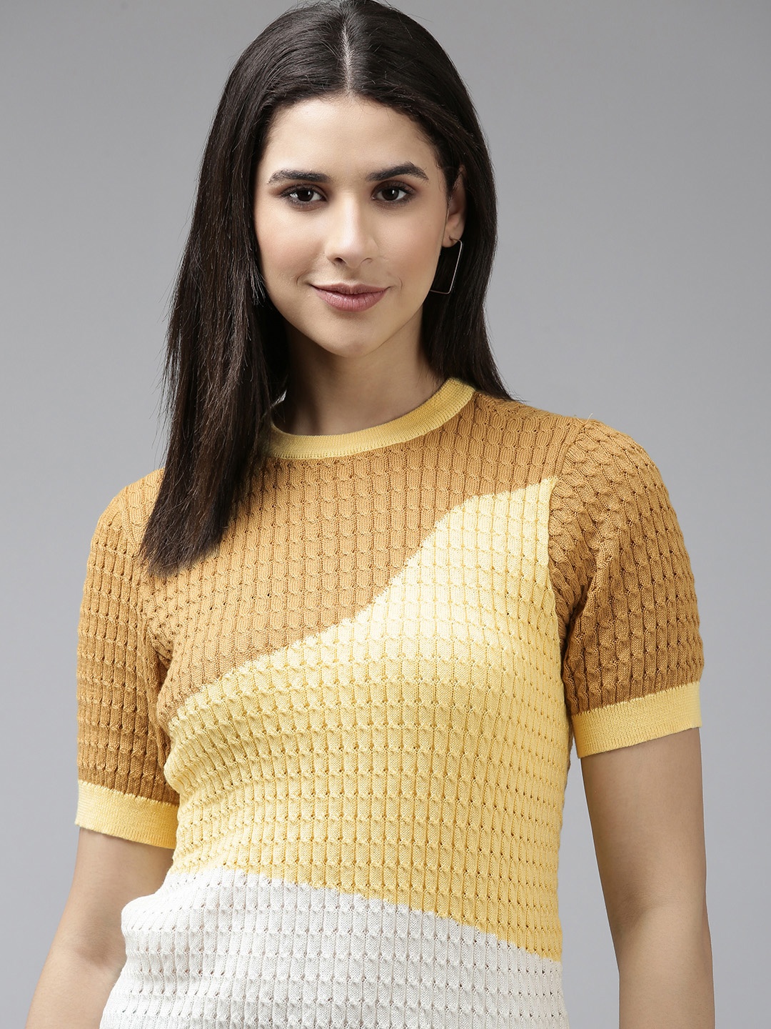 

Van Heusen Woman Colourblocked Knitted Regular Top, Beige