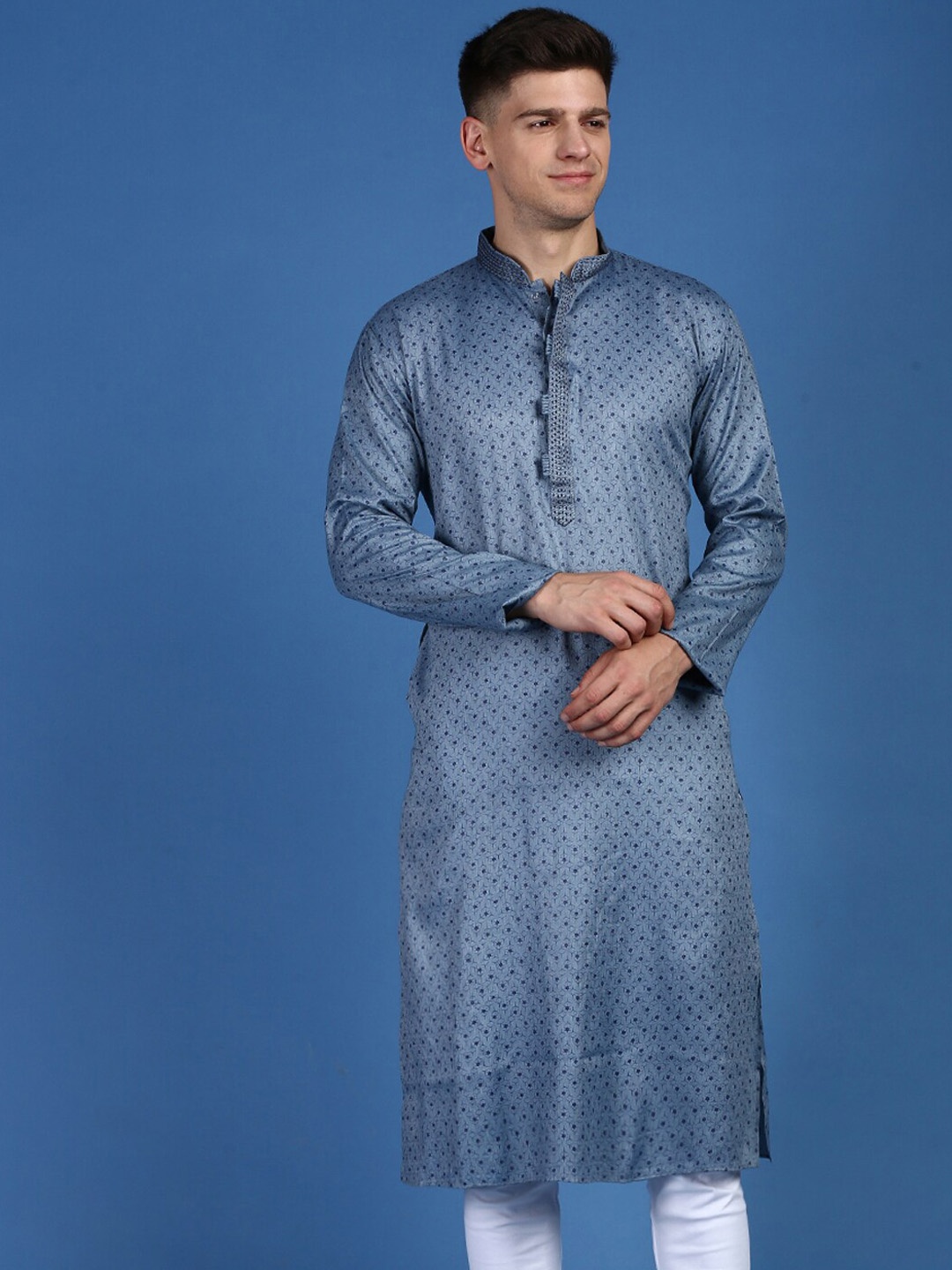 

Sanwara Geometric Printed Mandarin Collar Kurta, Grey