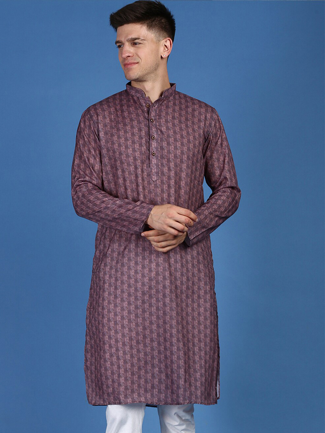 

Sanwara Printed Mandarin Collar Cotton Kurta, Purple