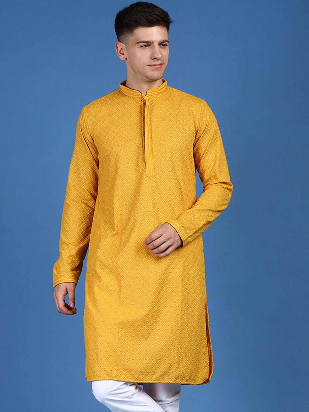 

Sanwara Chikankari Mandarin Collar Cotton Kurta, Mustard