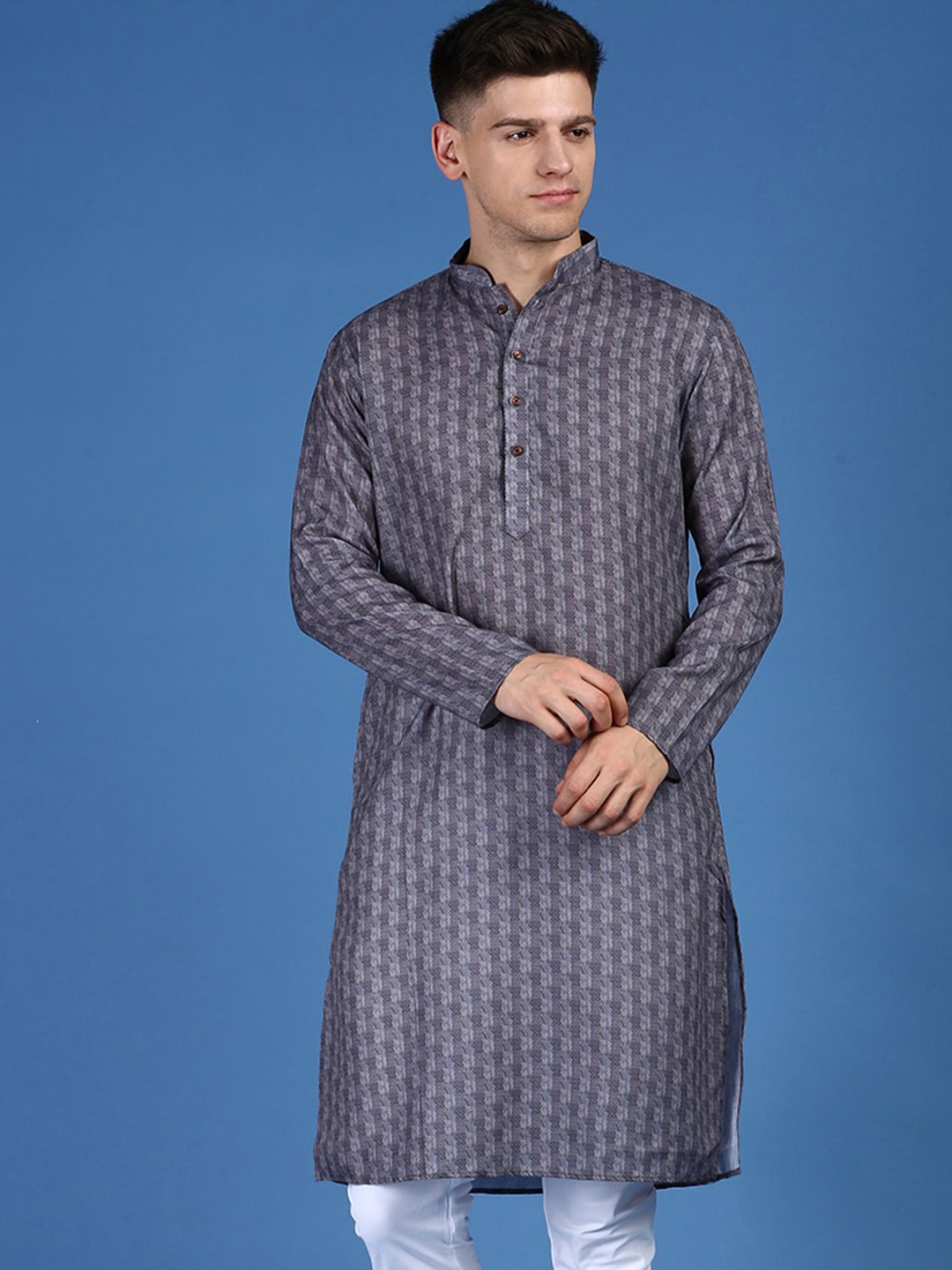 

Sanwara Geometric Printed Cotton Kurta, Grey
