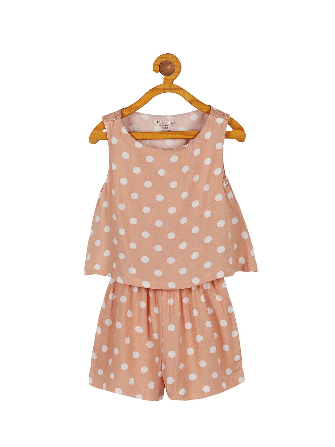 

PLUM TREE Girls Polka Dots Printed Cotton Playsuit, Beige