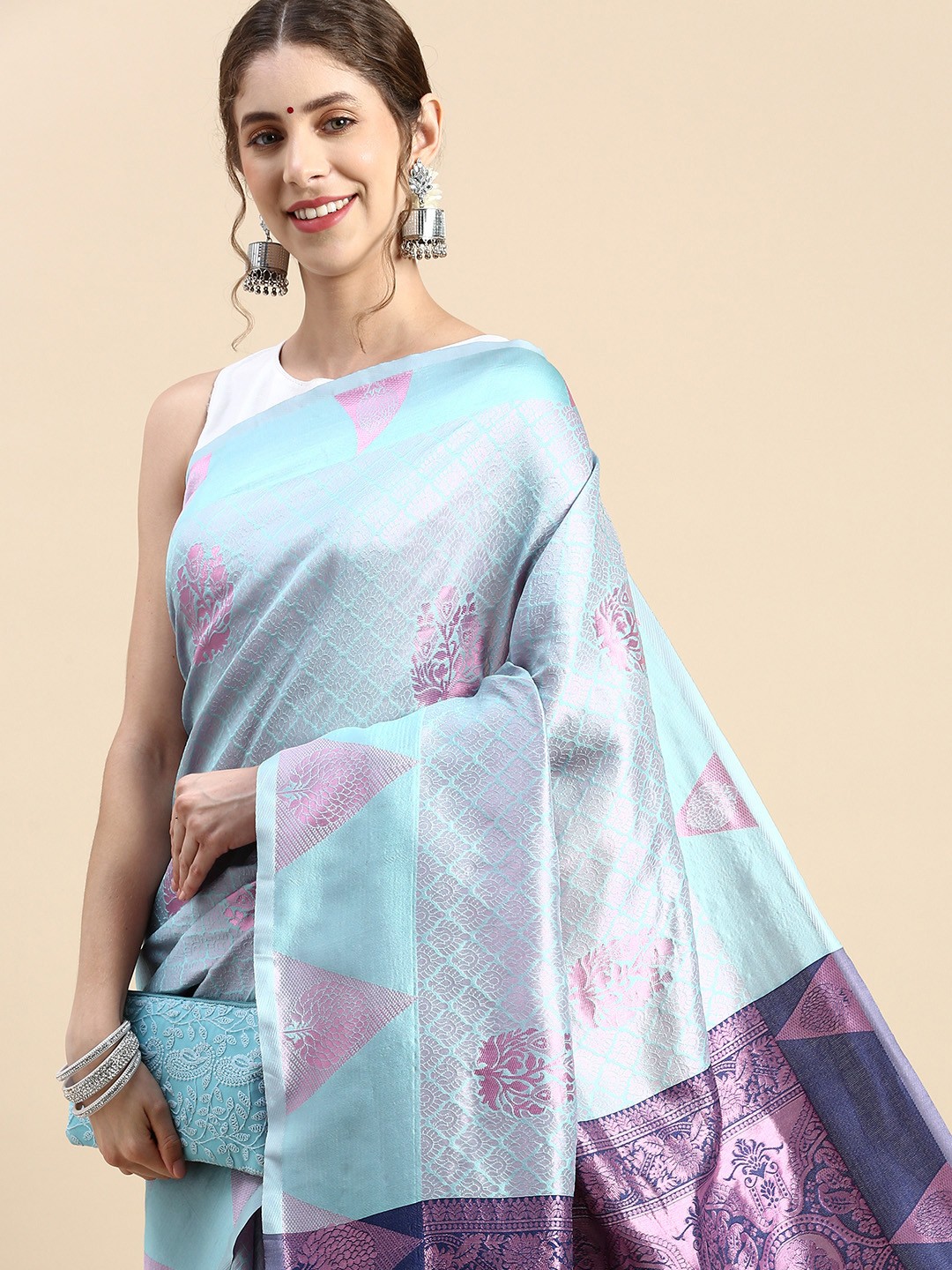 

Pothys Woven Design Ethnic Motifs Zari Jute Silk Saree, Blue