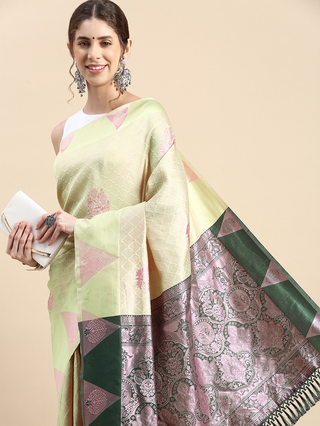 

Pothys Woven Design Ethnic Motifs Zari Jute Silk Saree, Green