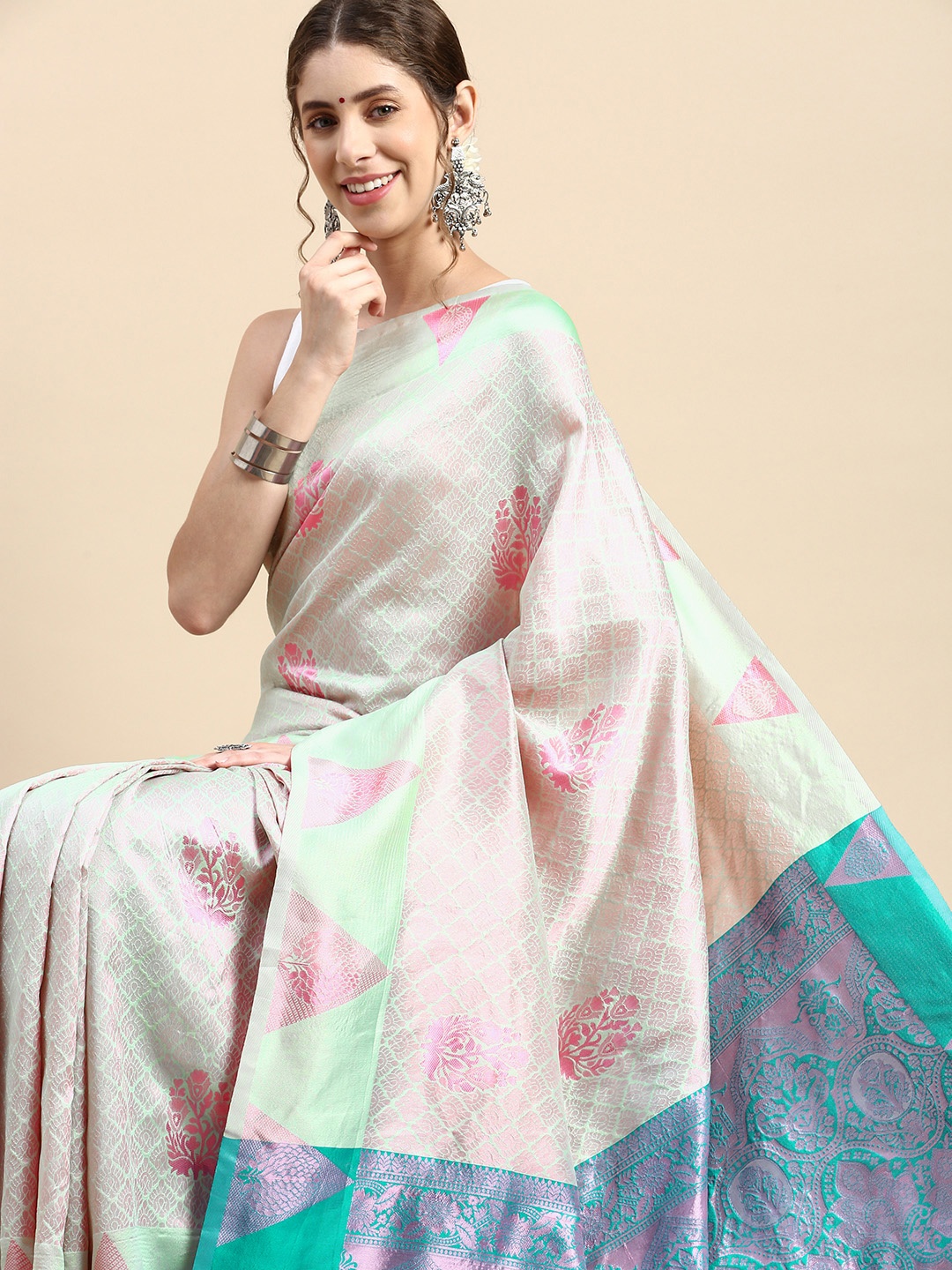 

Pothys Woven Design Ethnic Motifs Zari Jute Silk Saree, Green