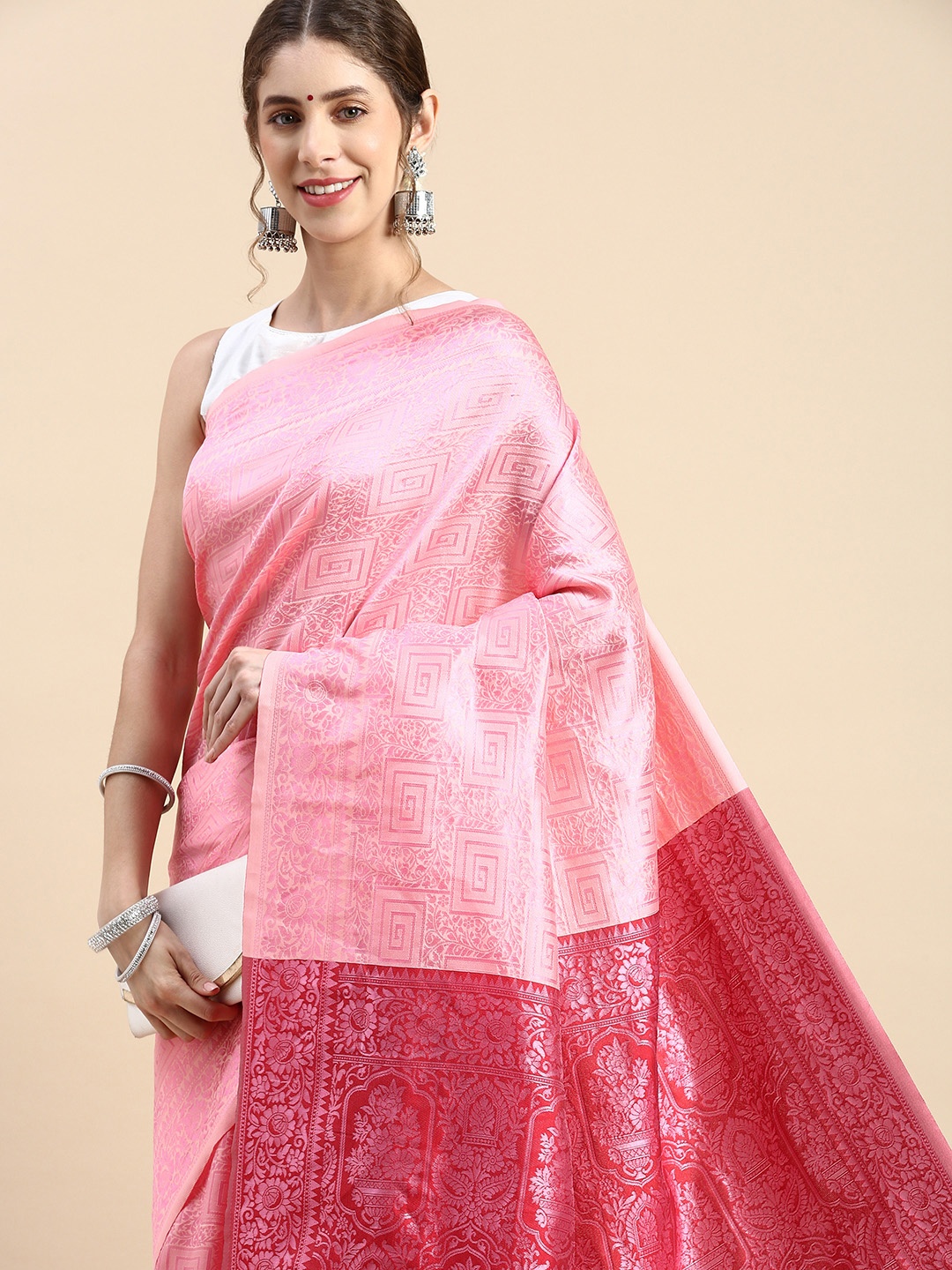 

Pothys Woven Design Zari Jute Silk Saree, Pink