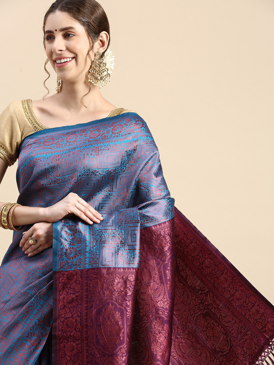 

Pothys Woven Design Zari Jute Silk Saree, Blue