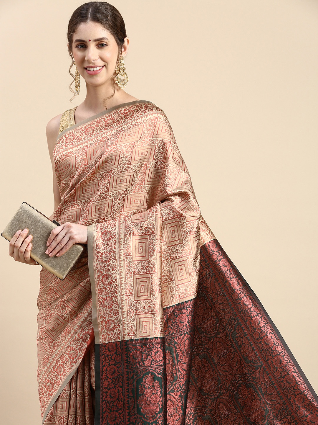 

Pothys Woven Design Zari Jute Silk Saree, Cream