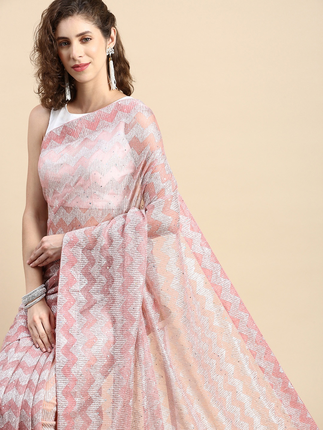 

Pothys Embellished Stones-Studded Pure Georgette Saree, Pink