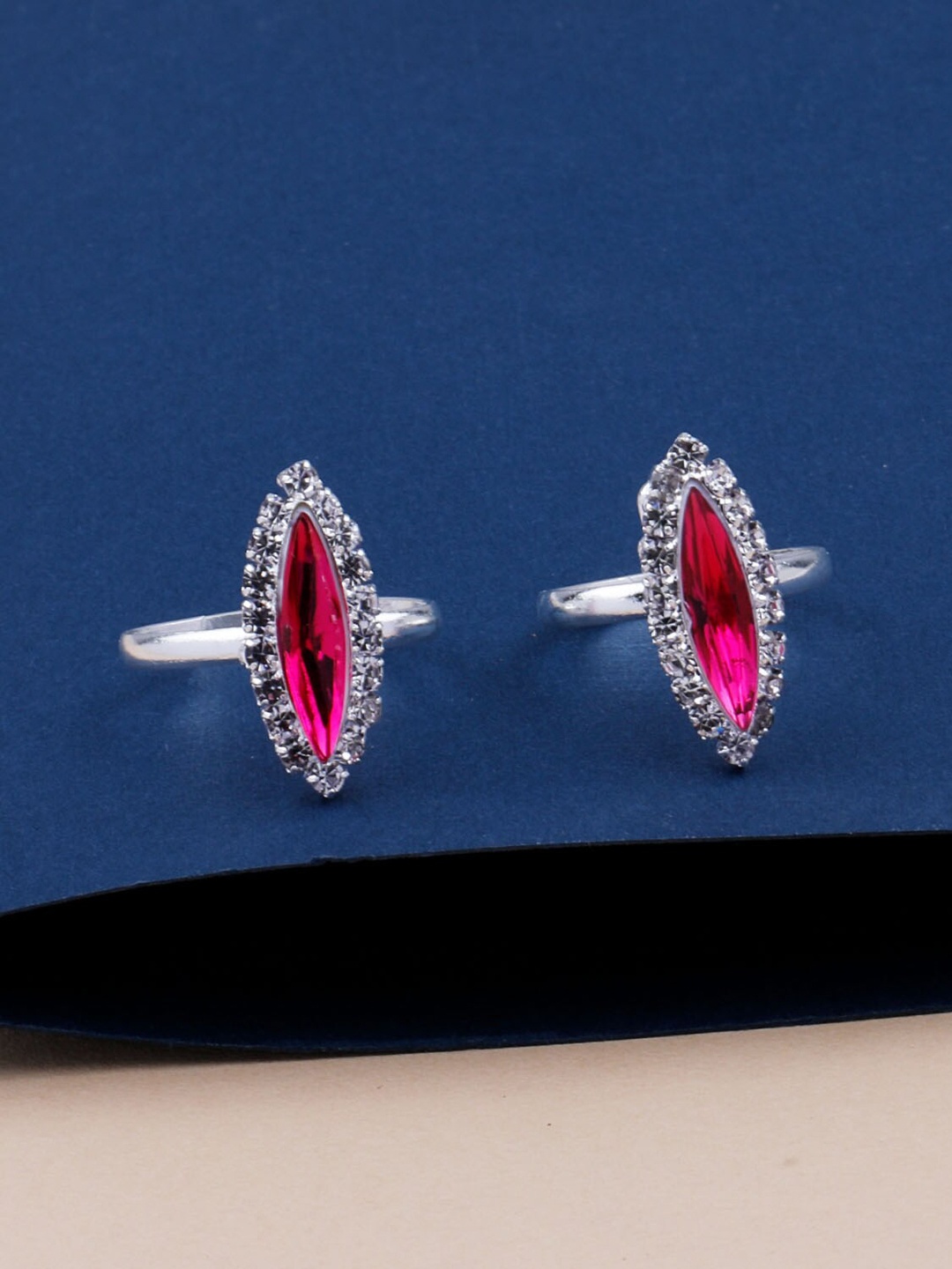 

Silver Shine Set Of 2 Oxidised Silver-Plated Stone-Studded Toe Rings