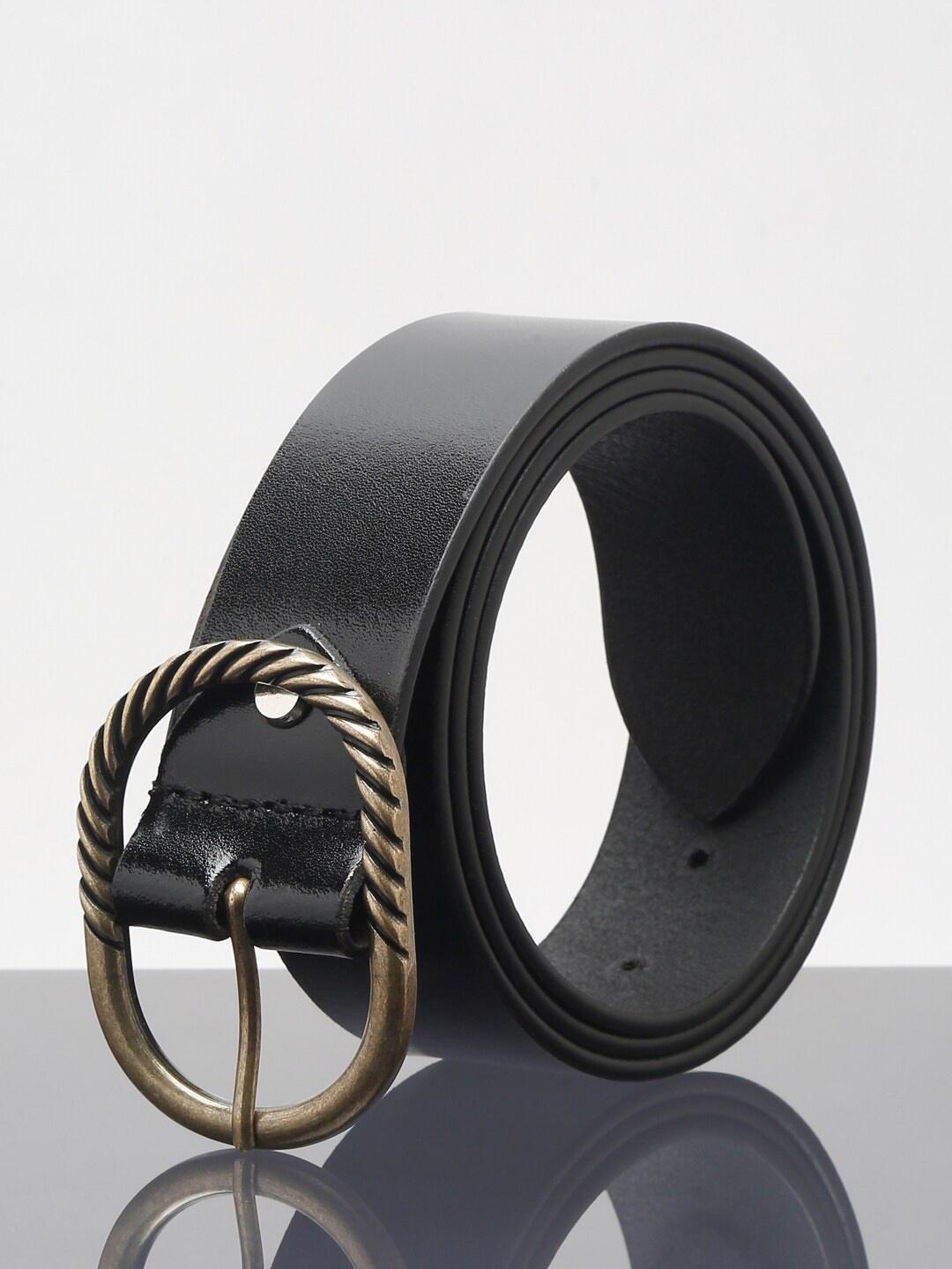 

Teakwood Leathers Women Leather Tang Belt, Black