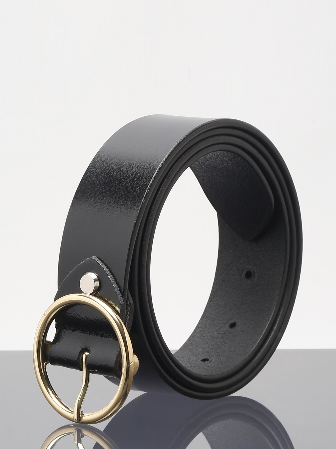 

Teakwood Leathers Women Leather Tang Belt, Black