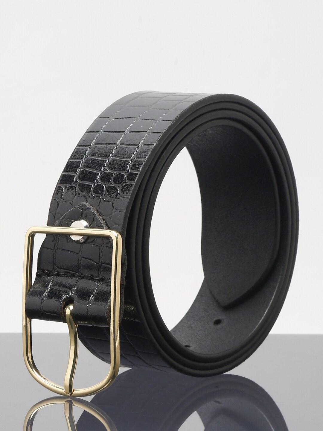 

Teakwood Leathers Women Textured Leather Belt, Black