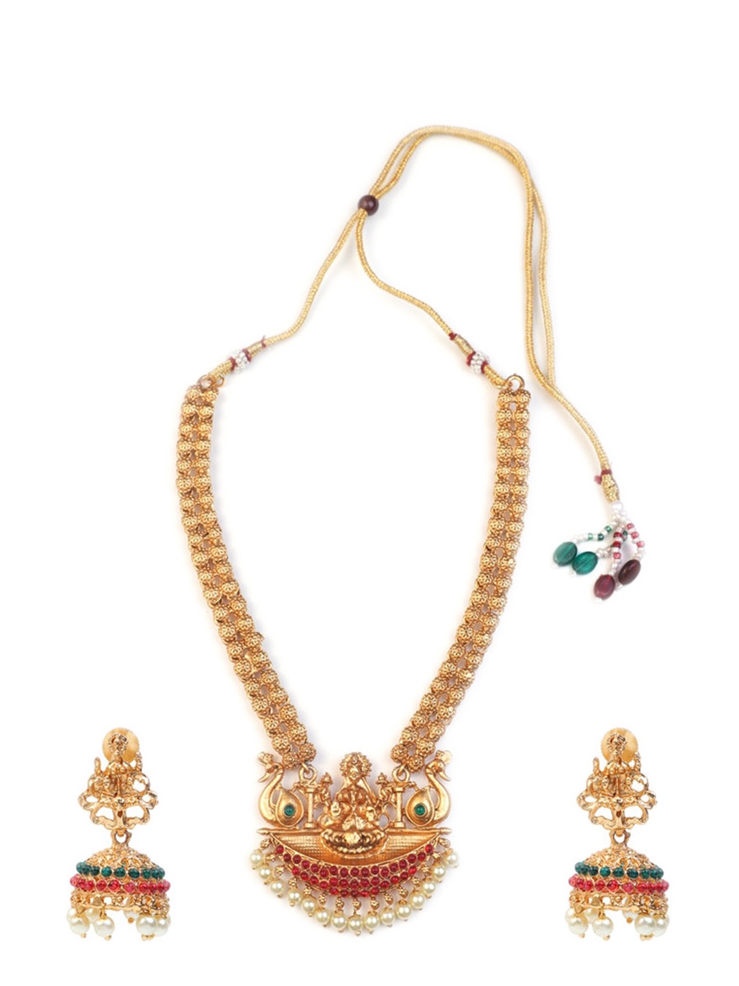 

ROFARWORD Gold-Plated Stone-Studded & Pearl Beaded Jewellery Set