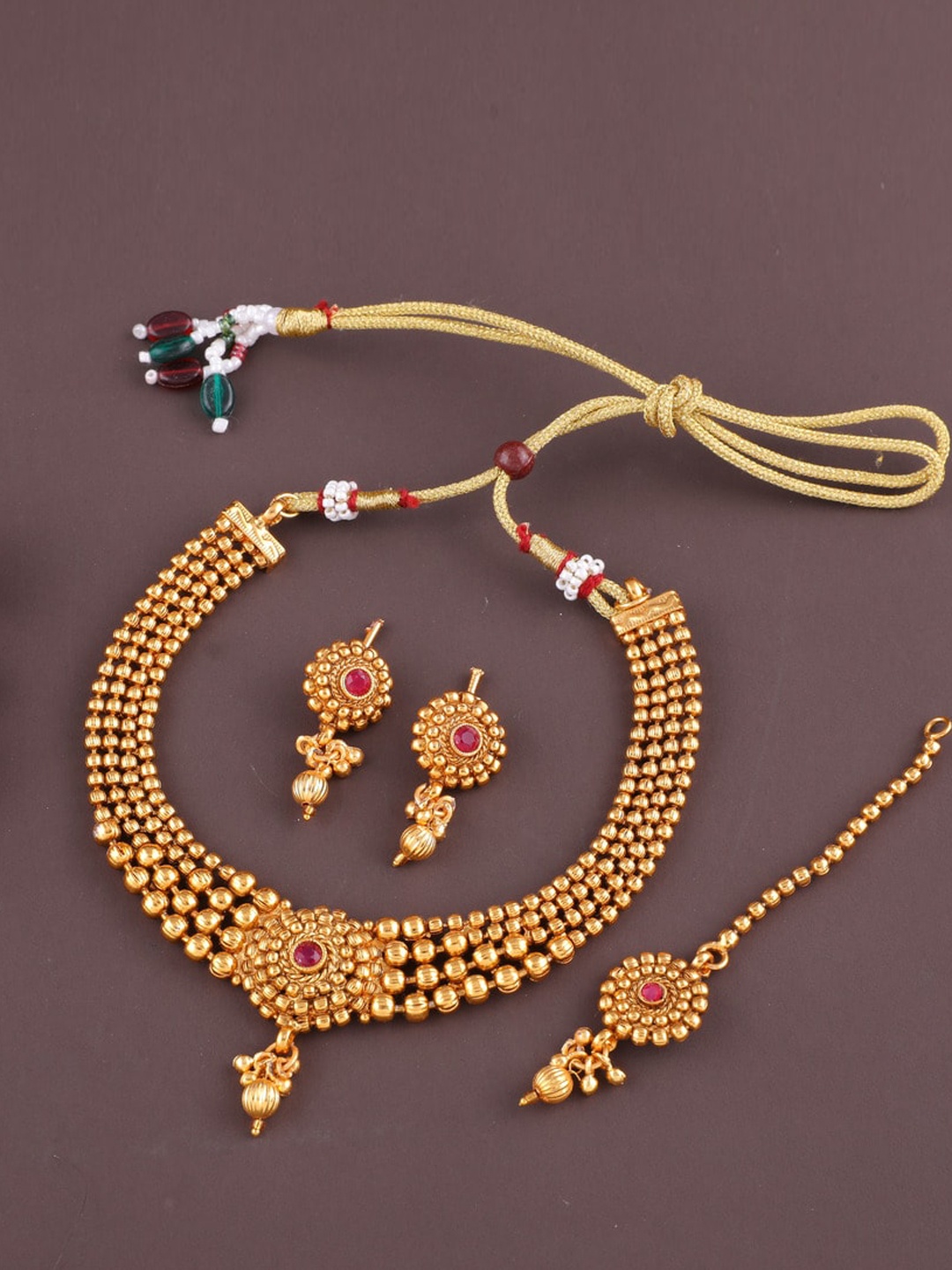 

ROFARWORD Gold-Plated Stone-Studded Jewellery Set