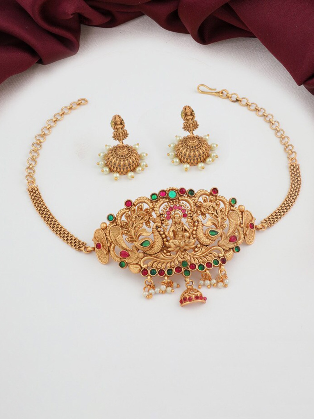 

ROFARWORD Gold-Plated Stone-Studded & Artificial Beaded Jewellery Set