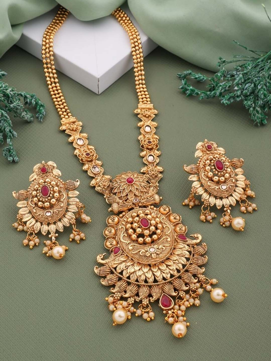 

ROFARWORD Gold-Plated Stone-Studded & Artificial Beaded Jewellery Set