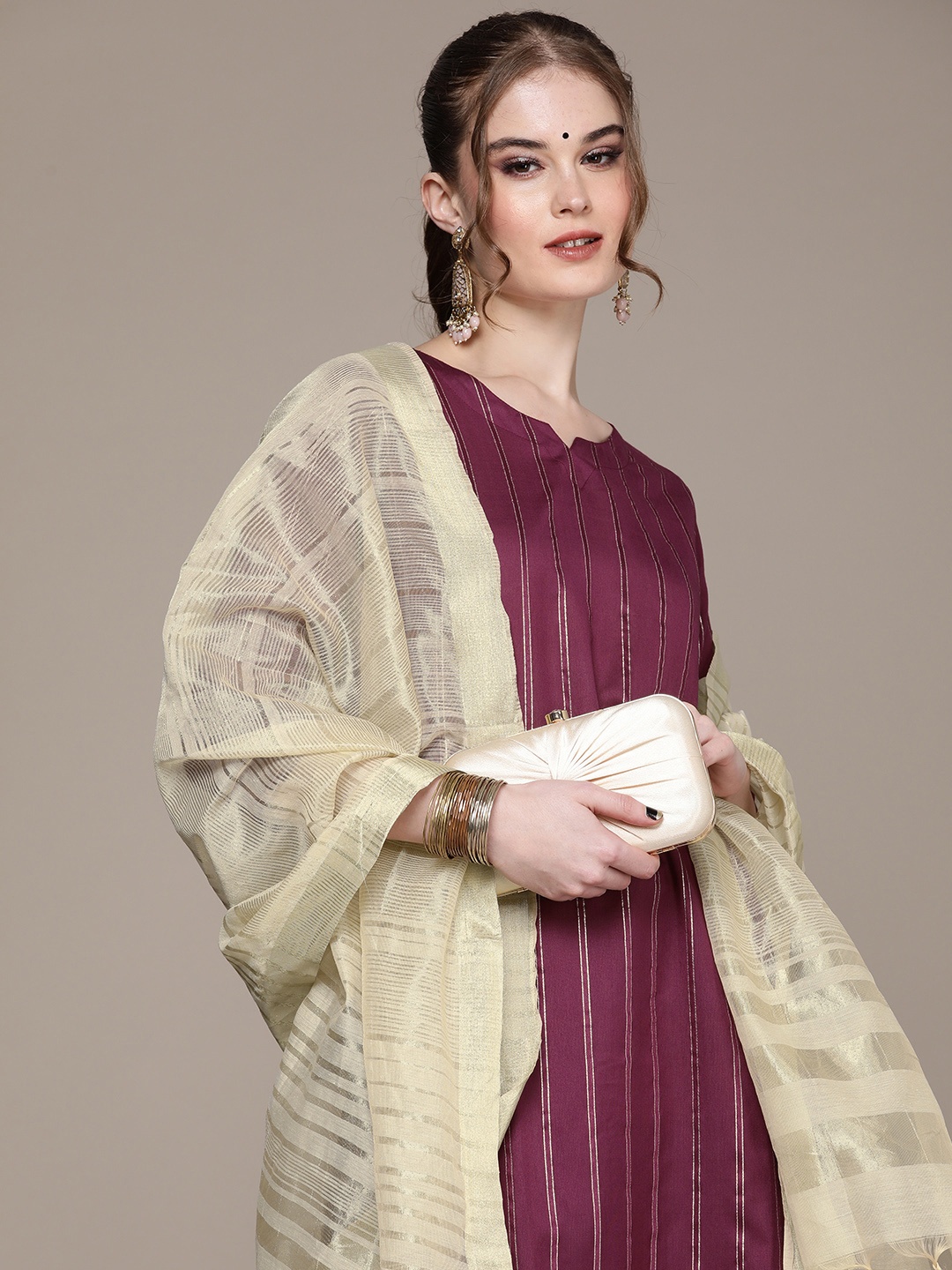 

Anouk Women Magenta Regular Liva Kurta with Palazzos & With Dupatta