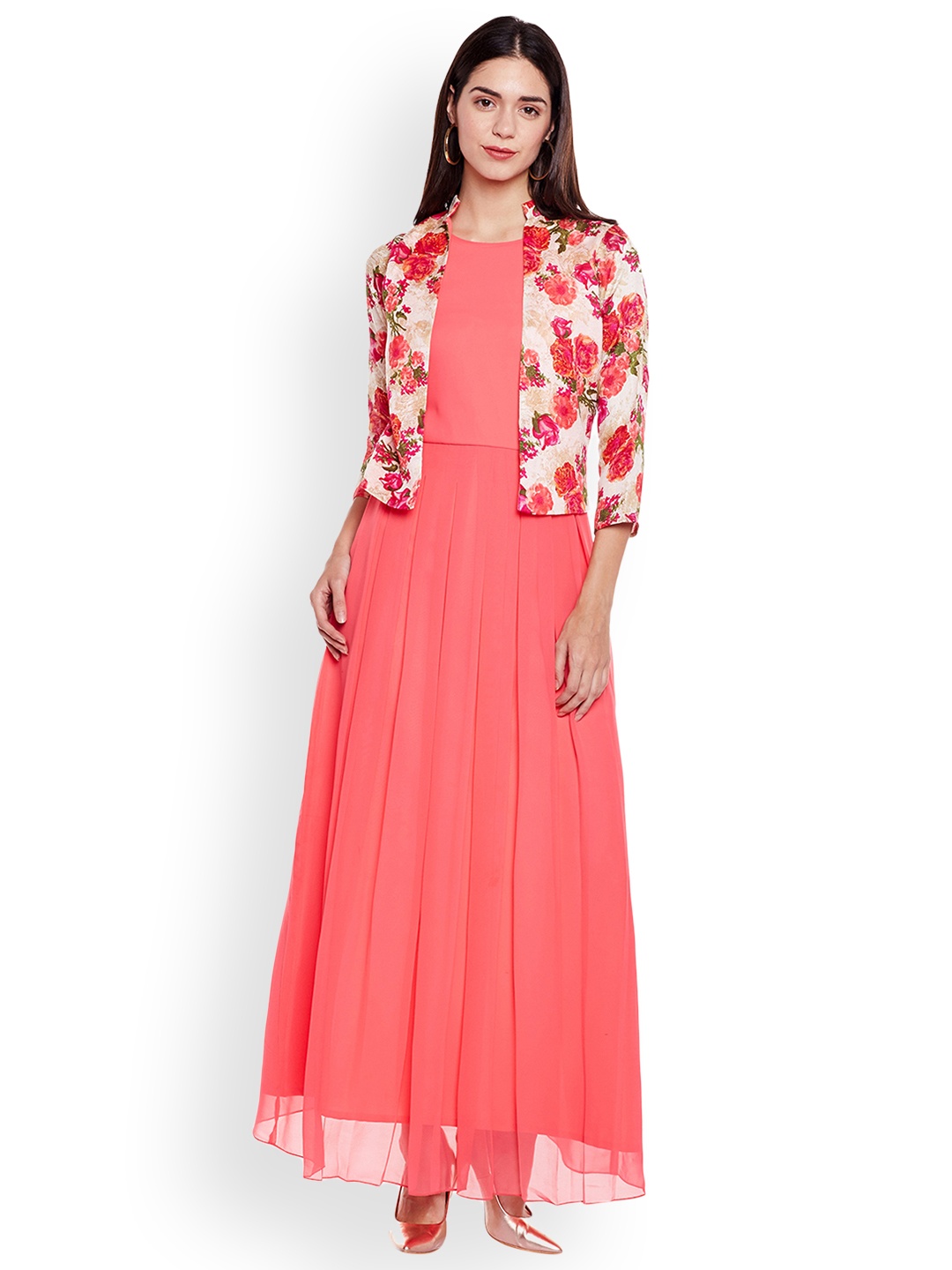

Athena Women Peach Printed Maxi Dress