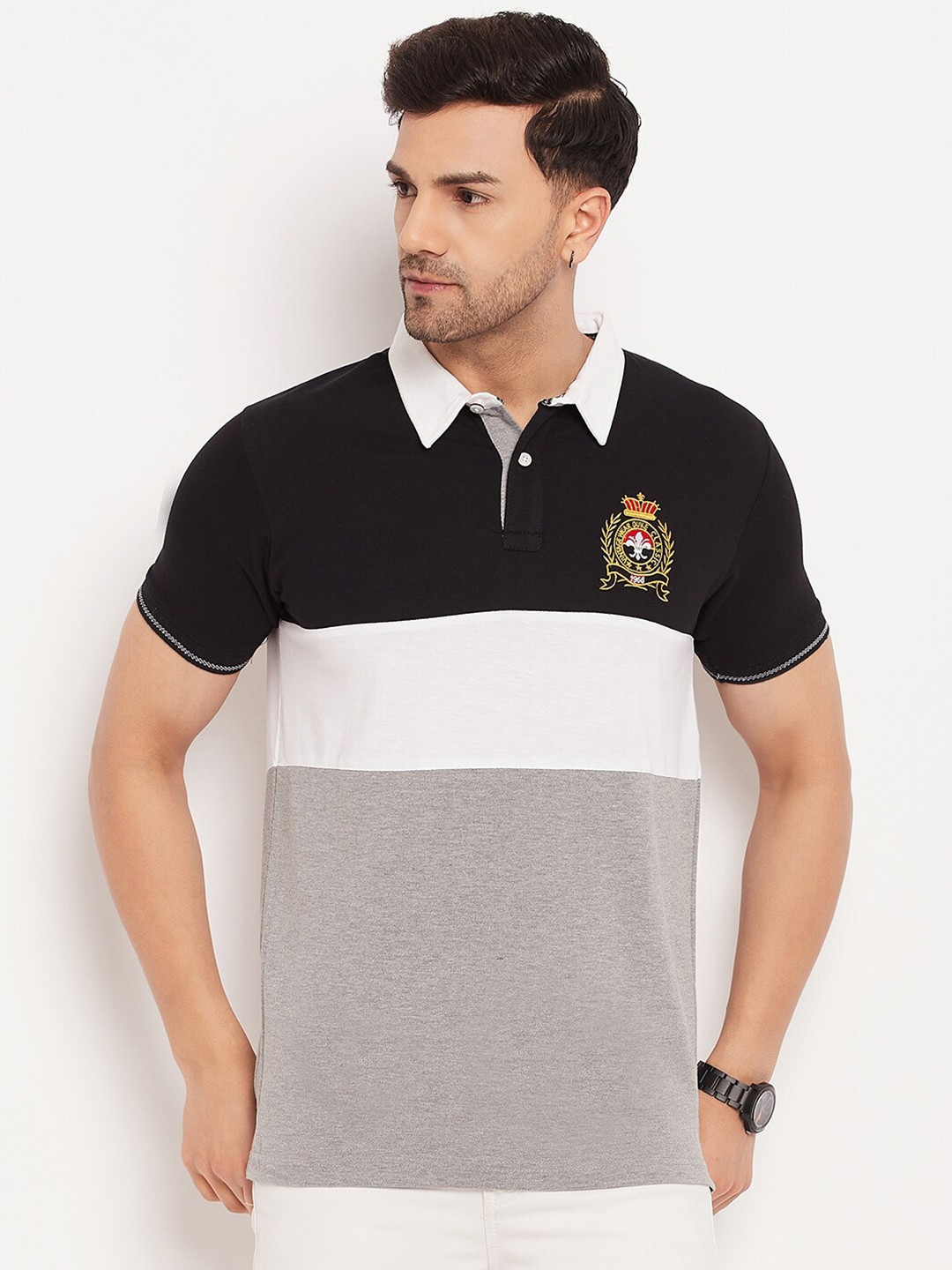

Duke Colourblocked Polo Collar Cotton Slim Fit T-shirt, Black