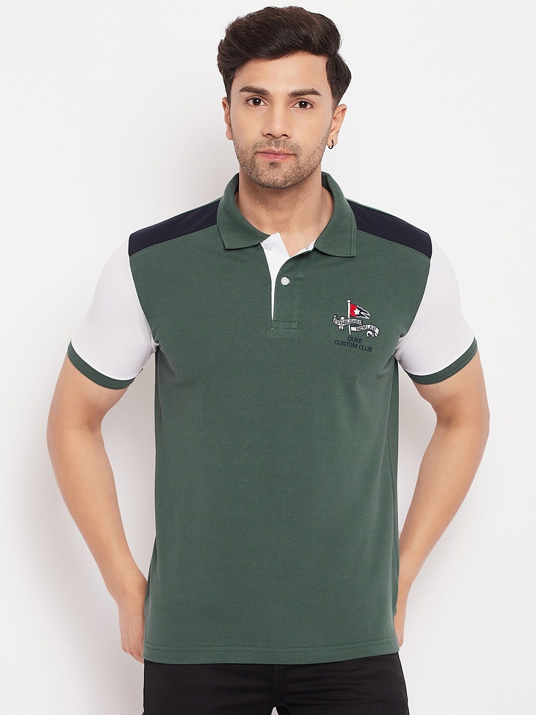 

Duke Colourblocked Polo Collar Cotton Slim Fit T-shirt, Green