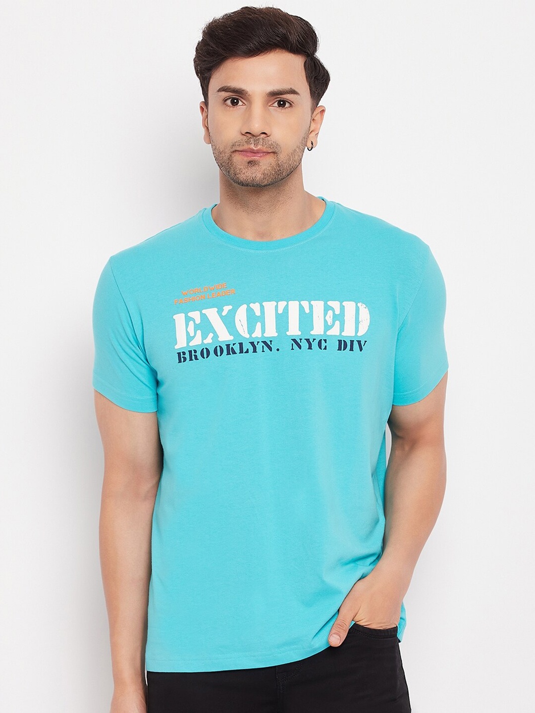 

Duke Typography Printed Cotton Slim Fit T-shirt, Turquoise blue