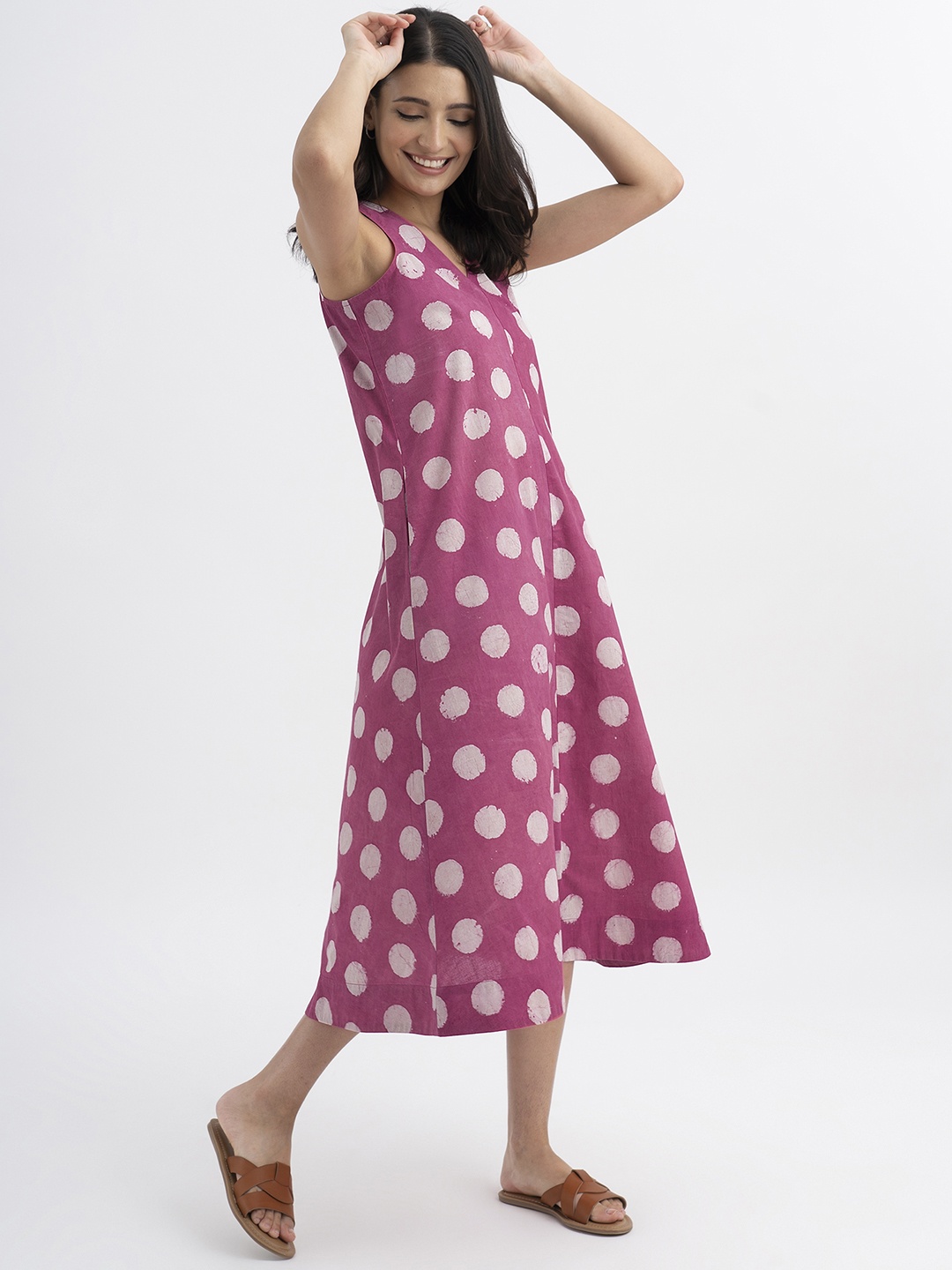 

Pink Fort Polka Dot Printed Cotton A-Line Dress