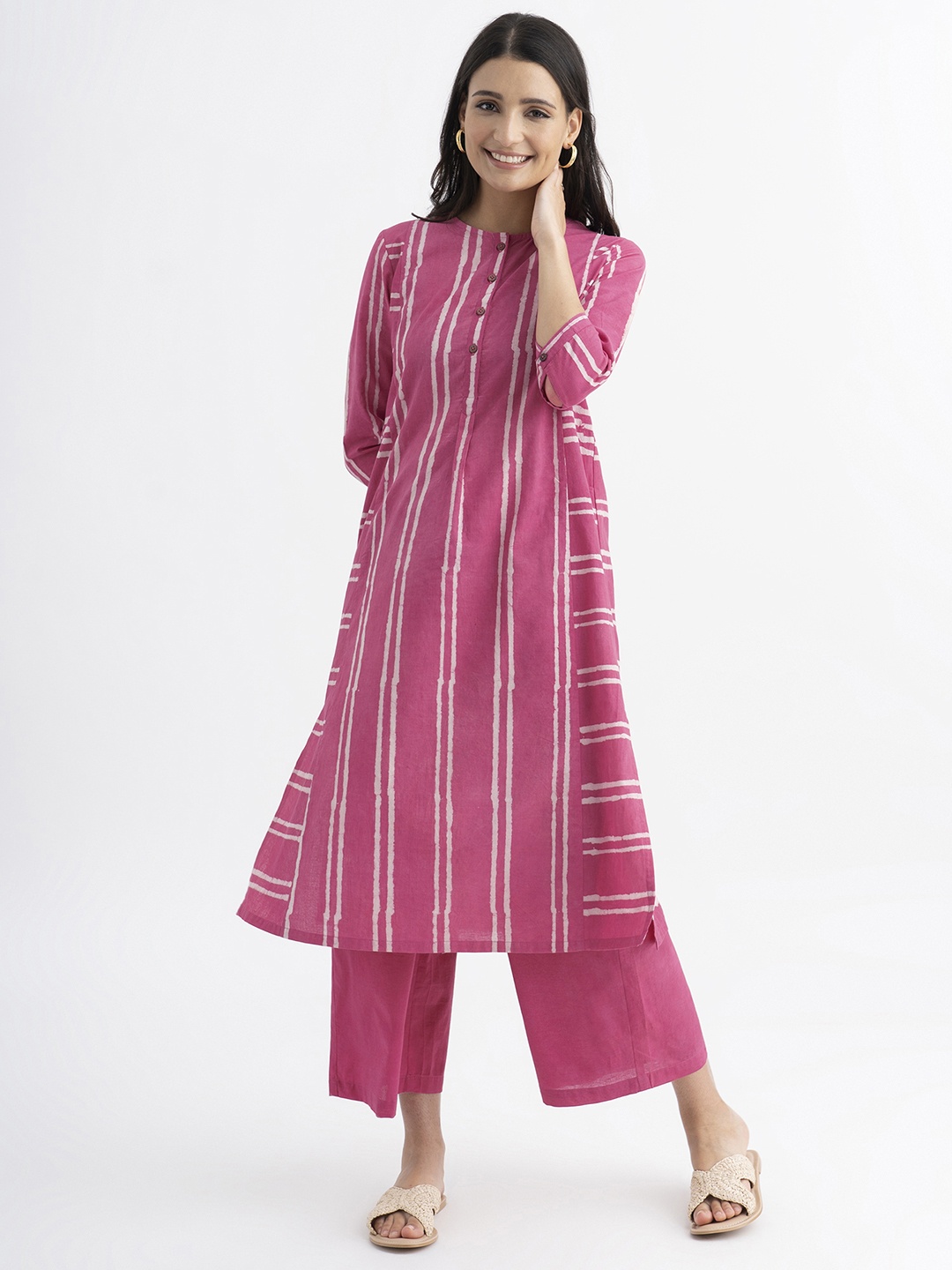 

Pink Fort Striped Pure Cotton Kurta