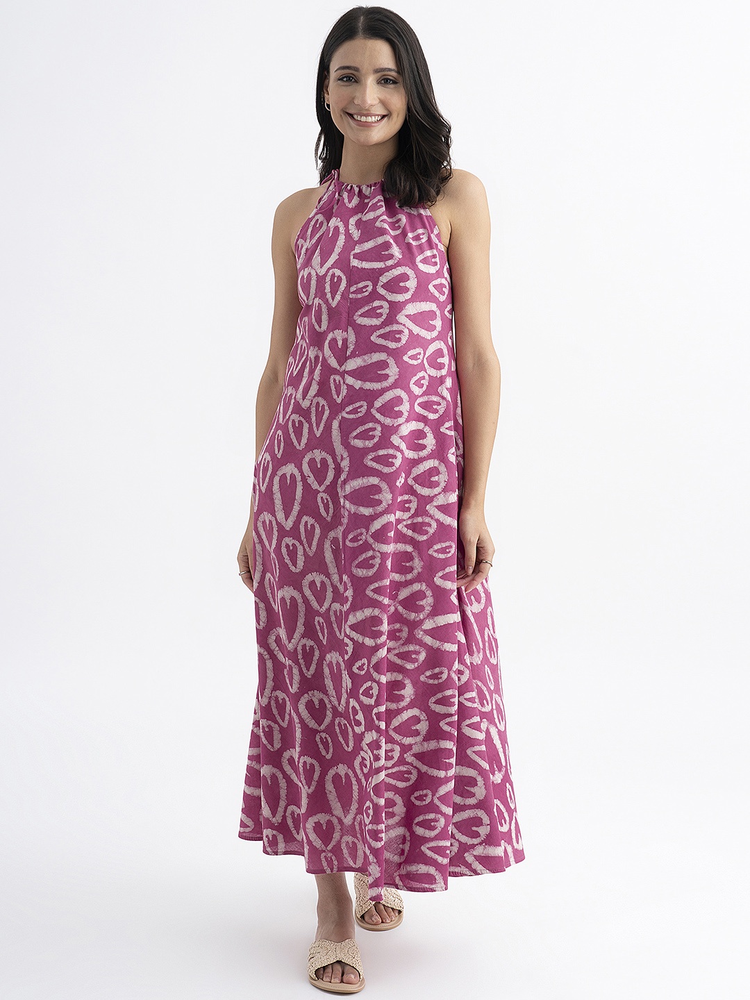 

Pink Fort Printed Pure Cotton A-Line Ethnic Dress