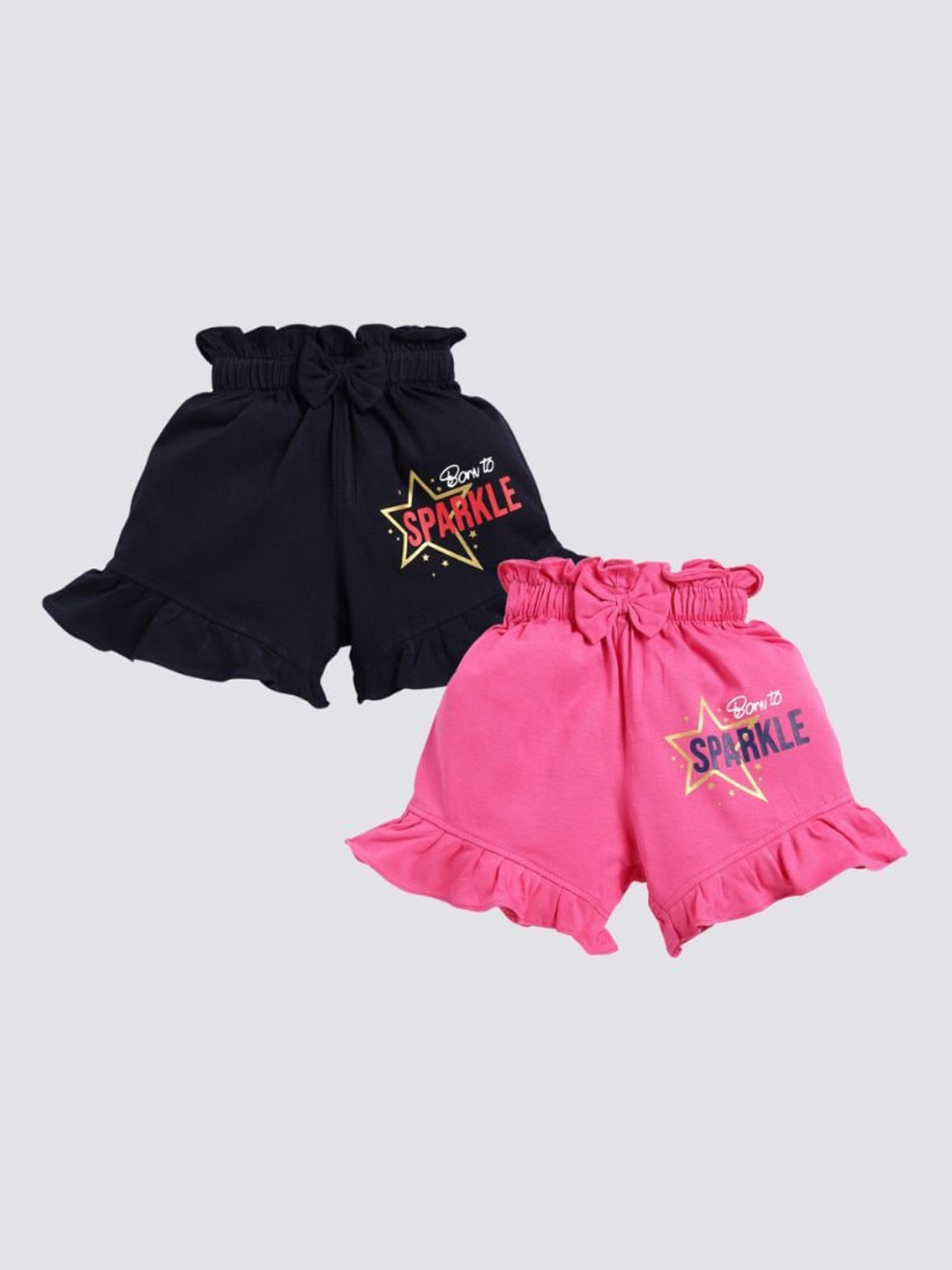 

Nottie Planet Girls Pack Of 2 Typography Printed Pure Cotton Shorts, Black