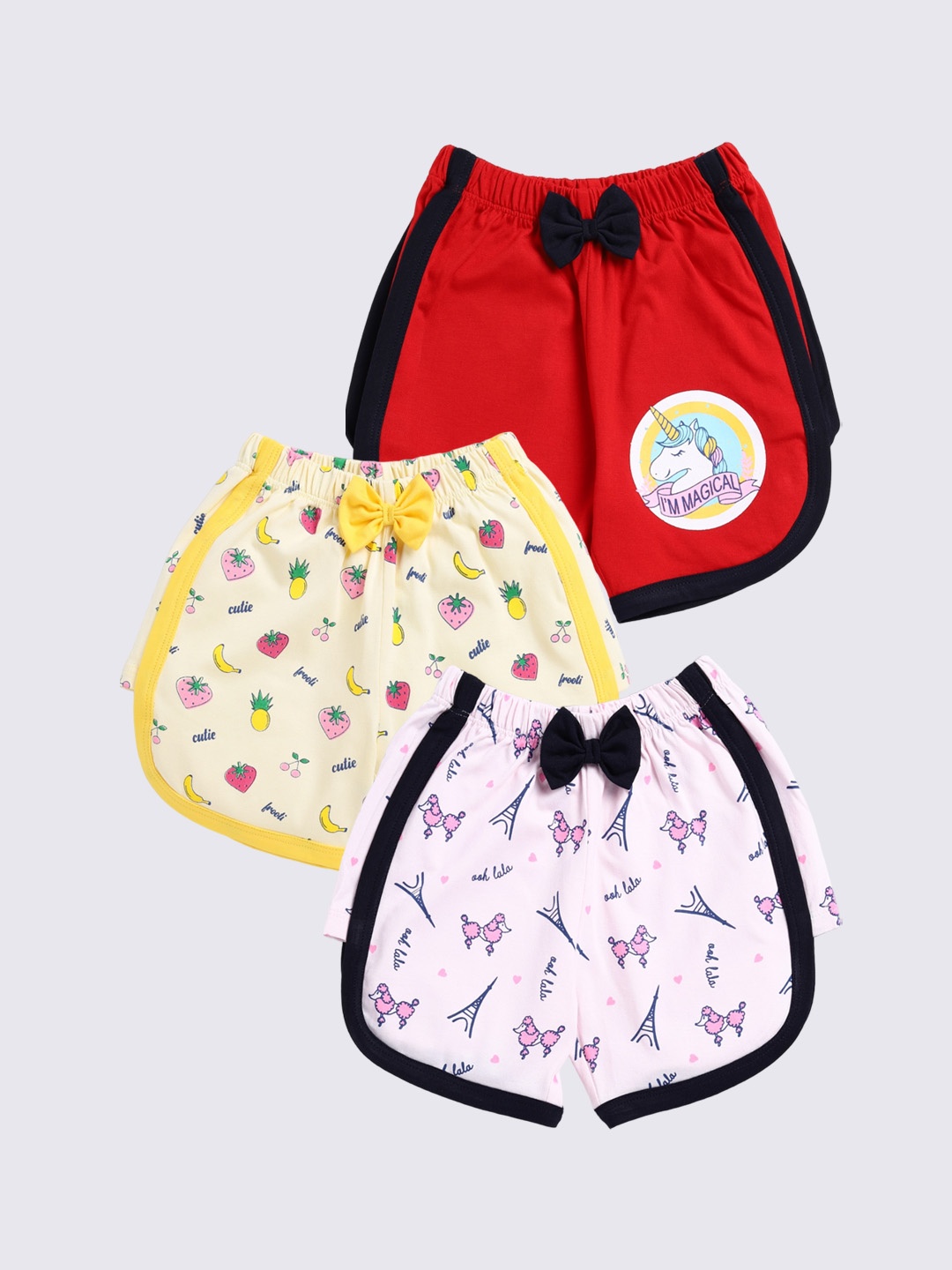 

Nottie Planet Girls Pack Of 3 Graphic Printed Pure Cotton Shorts, Red