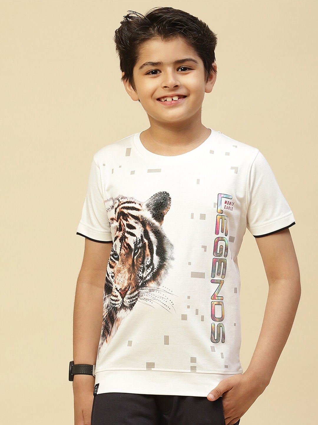 

Monte Carlo Boys Graphic Printed Casual T-Shirt, White