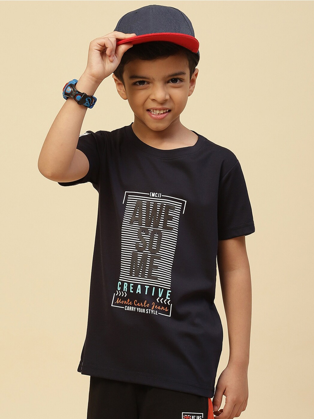 

Monte Carlo Boys Typography Printed T-shirt, Navy blue