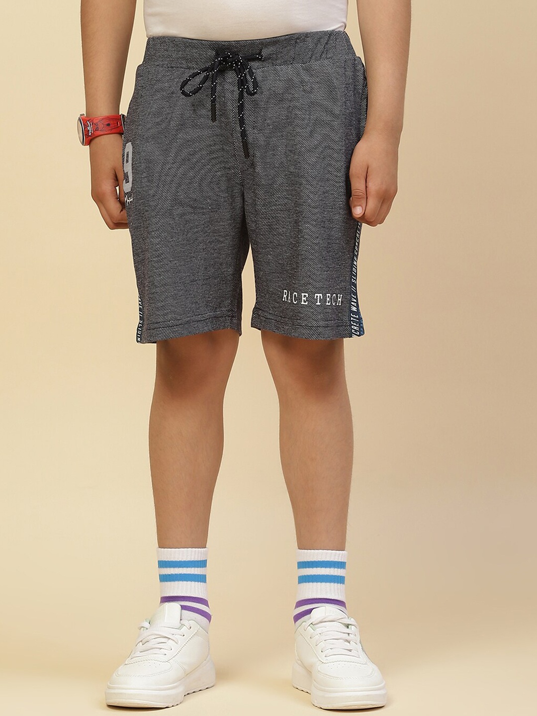 

Monte Carlo Boys Mid-Rise Typography Printed Shorts, Navy blue