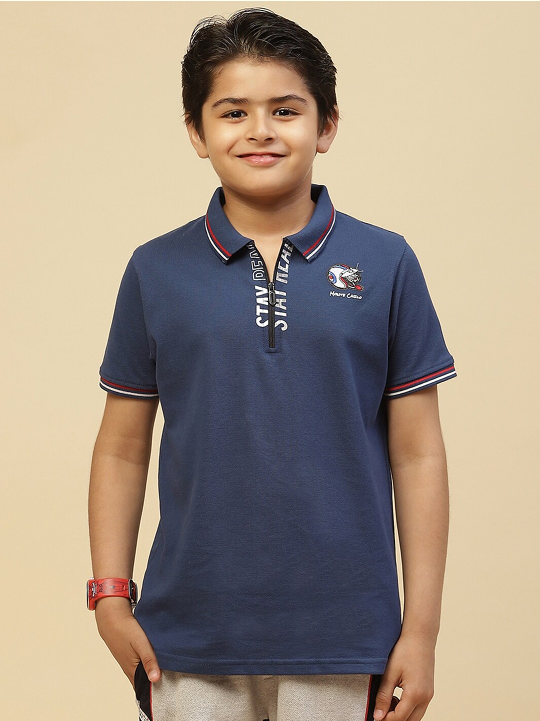 

Monte Carlo Boys Polo Collar Pure Cotton T-shirt, Navy blue