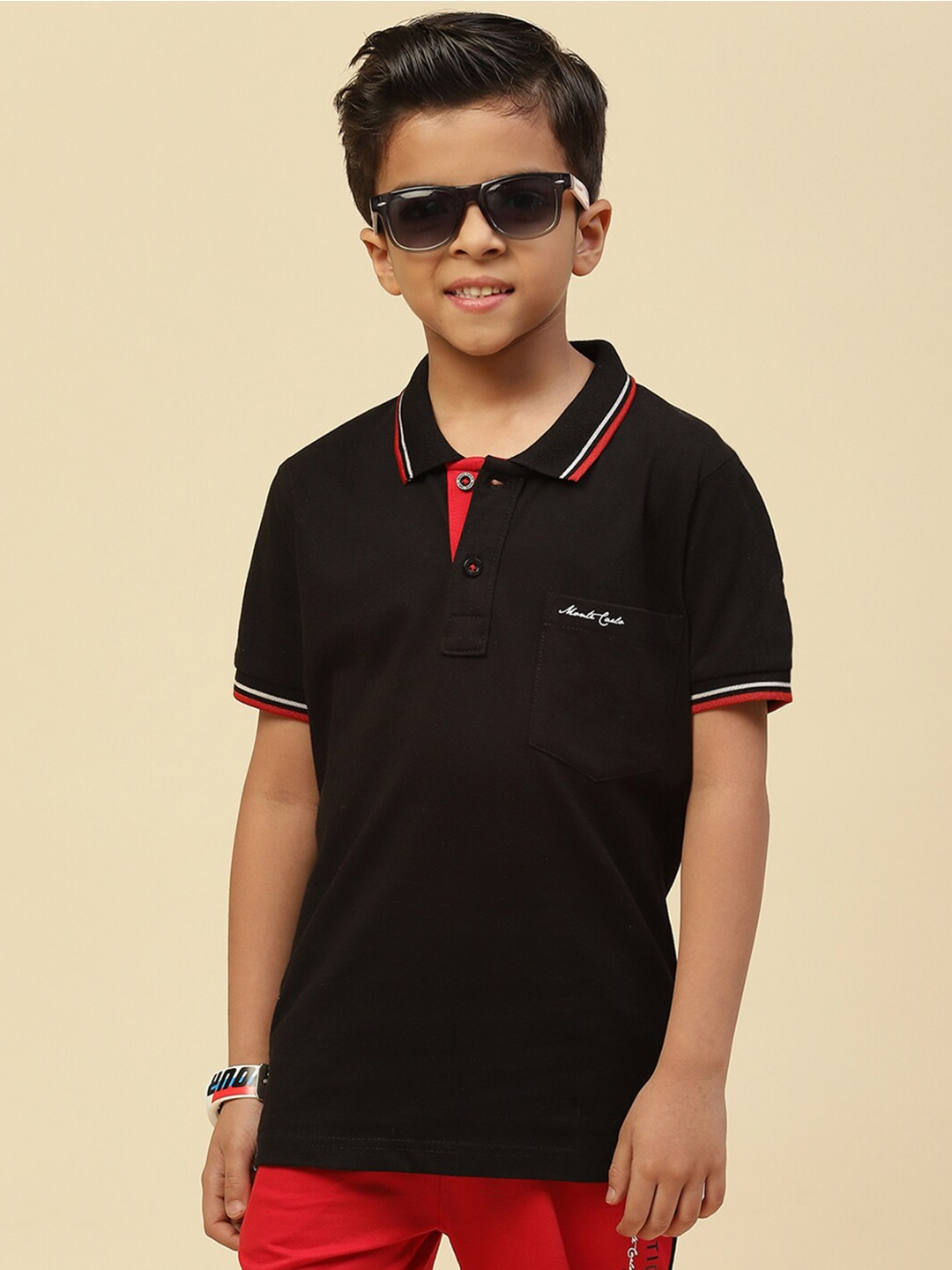 

Monte Carlo Boys Polo Collar Cotton T-shirt, Black