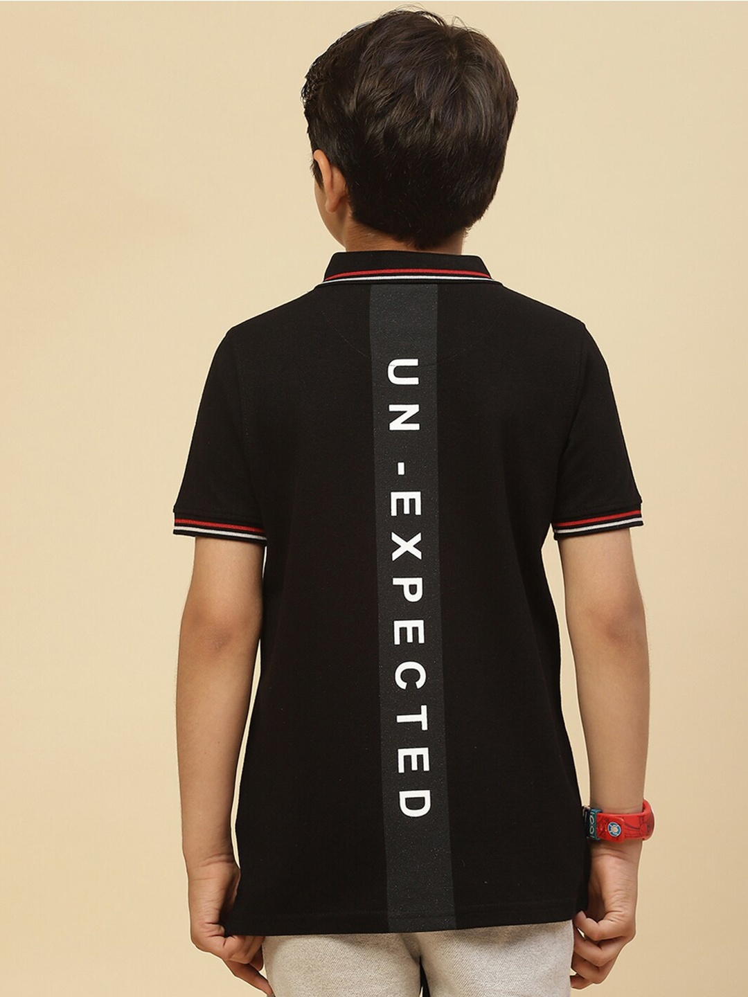 

Monte Carlo Boys Polo Collar Typography Printed Cotton T-shirt, Black
