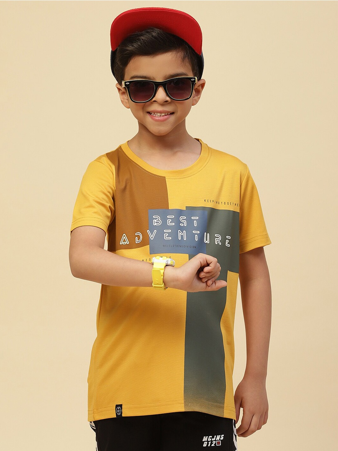 

Monte Carlo Boys Colourblocked Round Neck T-shirt, Mustard