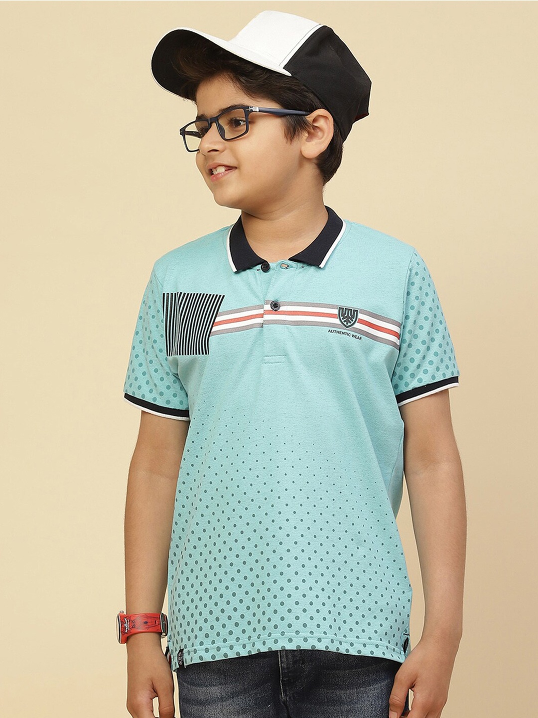 

Monte Carlo Boys Geometric Printed Polo Collar Casual T-Shirt, Sea green