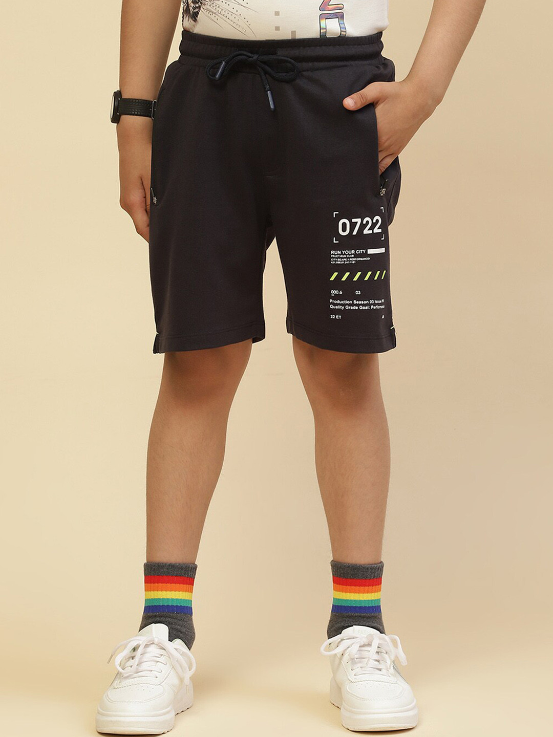 

Monte Carlo Boys Typography Printed Mid Rise Shorts, Navy blue