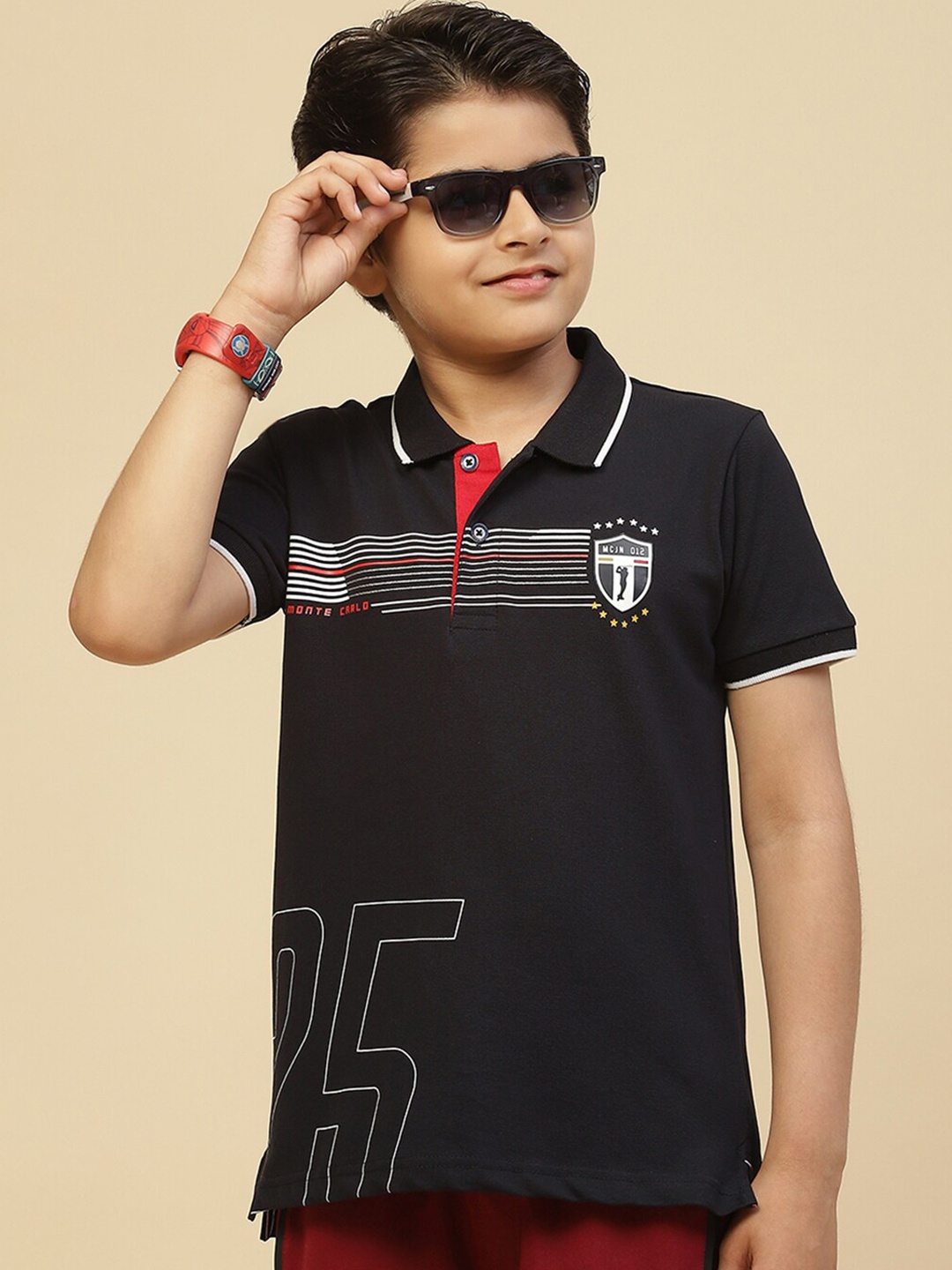 

Monte Carlo Boys Typography Printed Polo Collar T-shirt, Navy blue