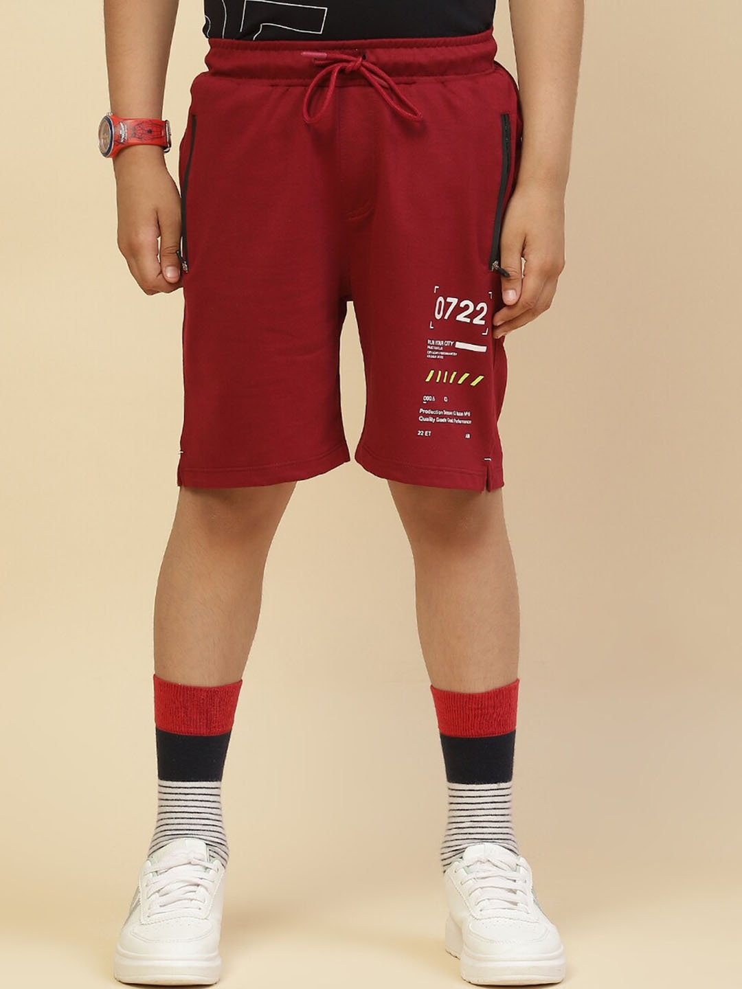 

Monte Carlo Boys Typography Printed Mid Rise Shorts, Maroon